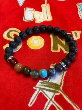 LAVA AND CHAKRA BEADED BRACELET SILVER SPACERS